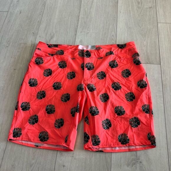 Shebeest Skinny Americano Short Plus Split Leaf-Watermelon 3X - Picture 1 of 10